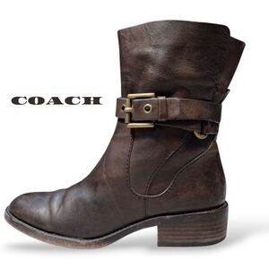 Coach Jesika Brown Leather Buckle Strap Ankle Boots